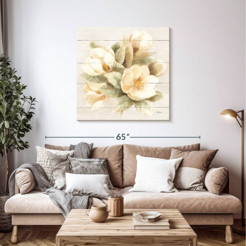 Ivory Magnolia On Wood, 39" H x 39" W