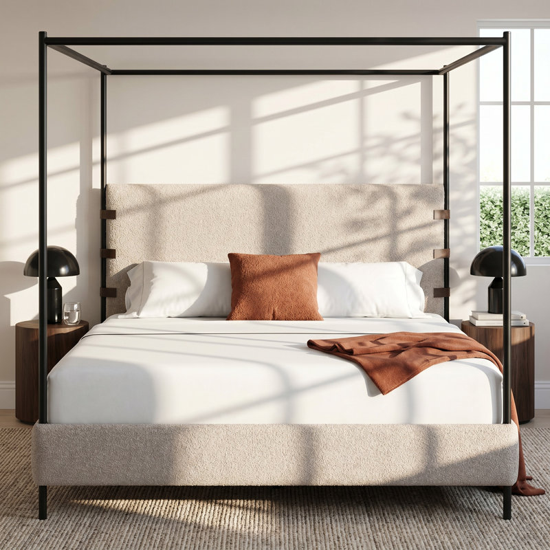 Malo Upholstered Metal Canopy Bed, King, Knoll Natural