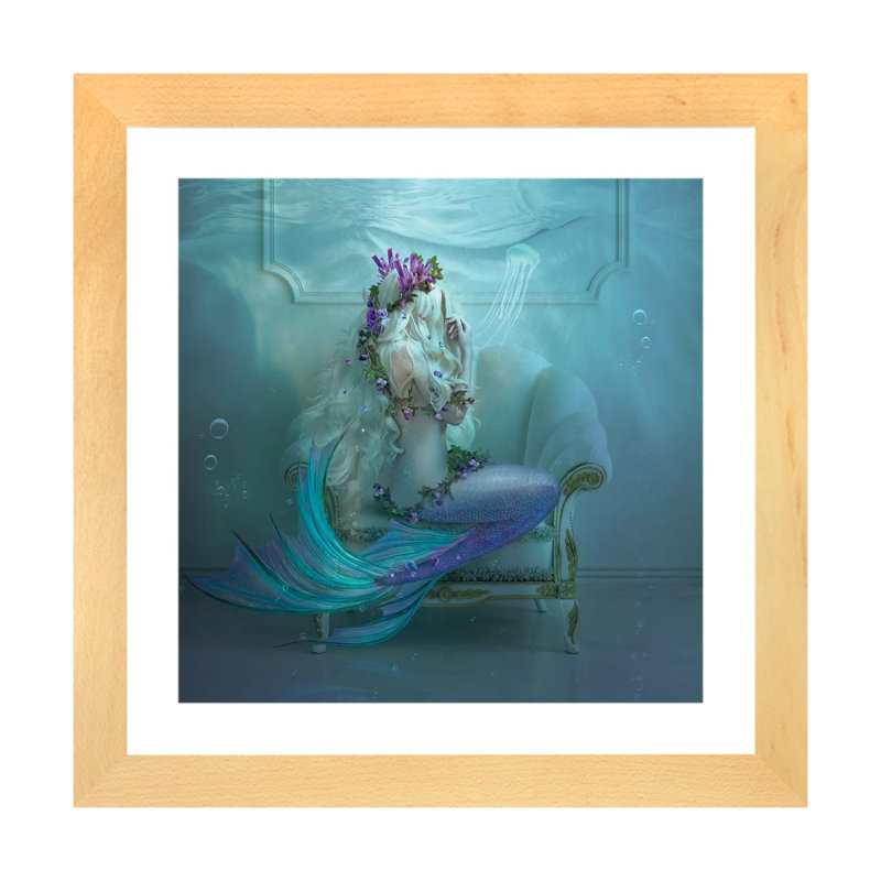 «Mermaid Tears» - Impression sur toile tendue, H 16 po x l 16 po x p 1 po, Papier beaux-arts encadré bois naturel