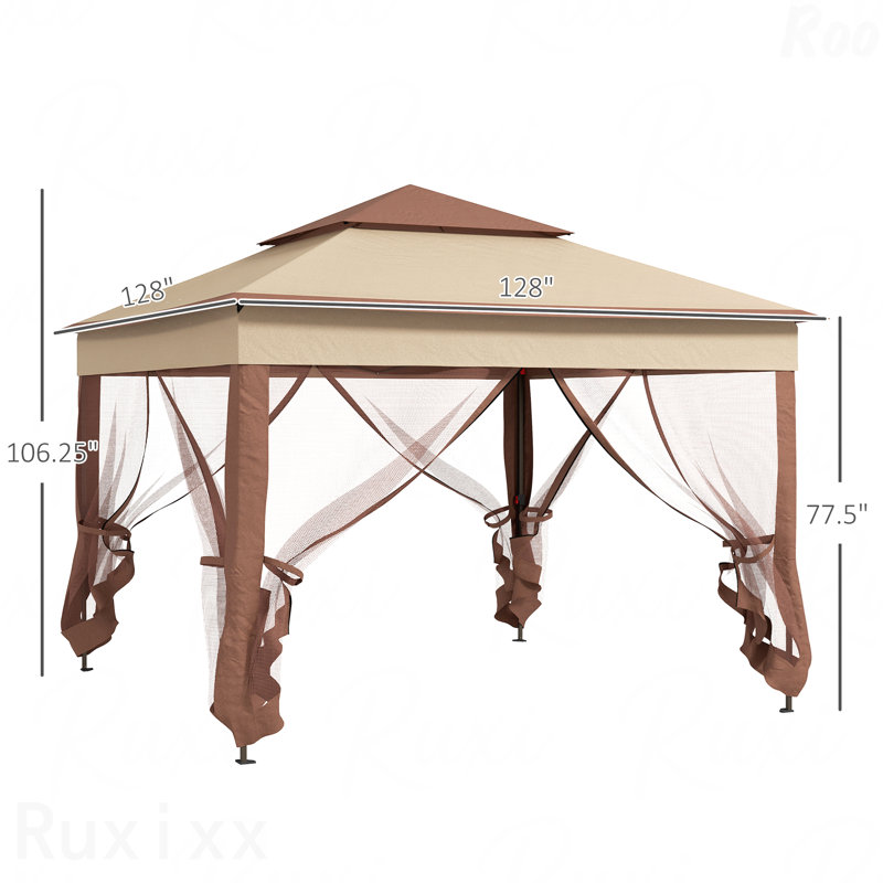 11X11FT Pop Up Gazebo, Mosquito Net For Outdoor Use With Carry Bag (Khaki), khaki