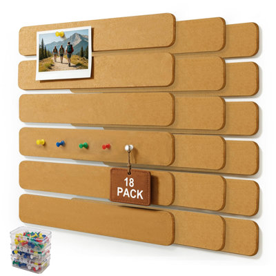 Cork Boards Felt Bulletin Boards, 13"x2" Pin Boards with Push Pins, Self-Adhesive, No-Drill Wall Mount Pin Boards for Classroom, Office, Home, Dorm, Bedroom Door (18)