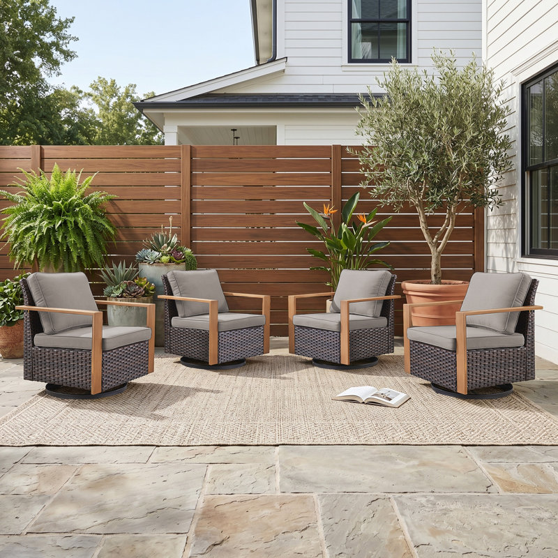 Allcot Outdoor Swivel Patio Chair With Cushions (Set Of 4), Brown, Gray