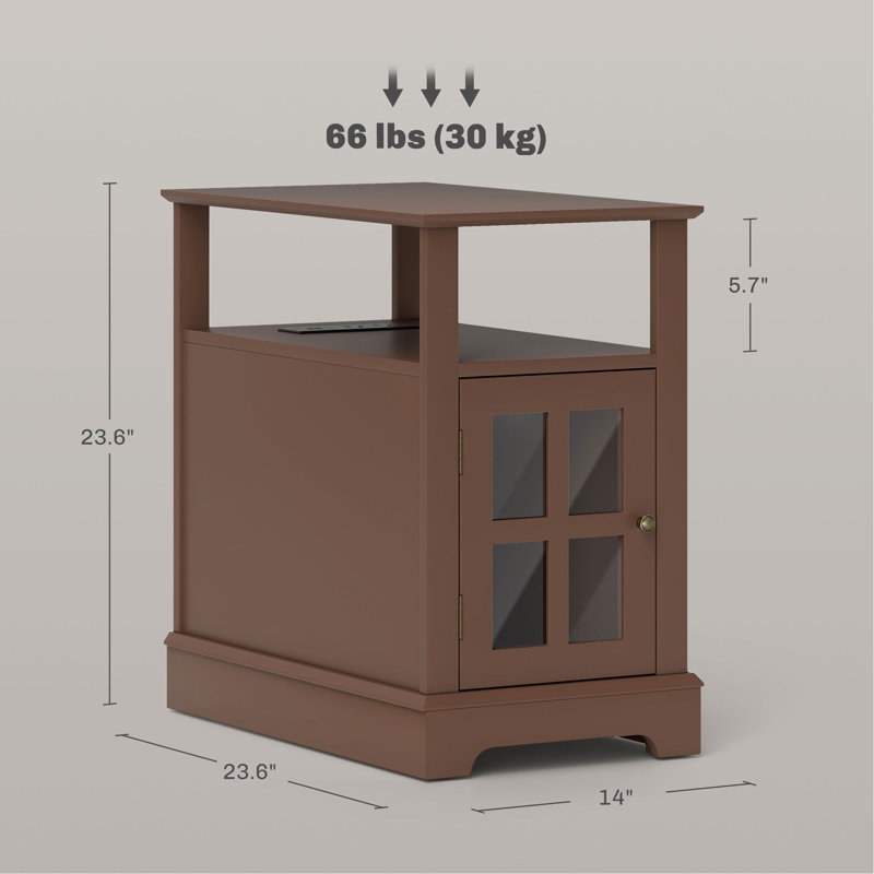 End Table With Charging Station, Narrow Side Table With USB Ports And Outlets, Small Table With Hidden Storage And Open Shelf For Living Room