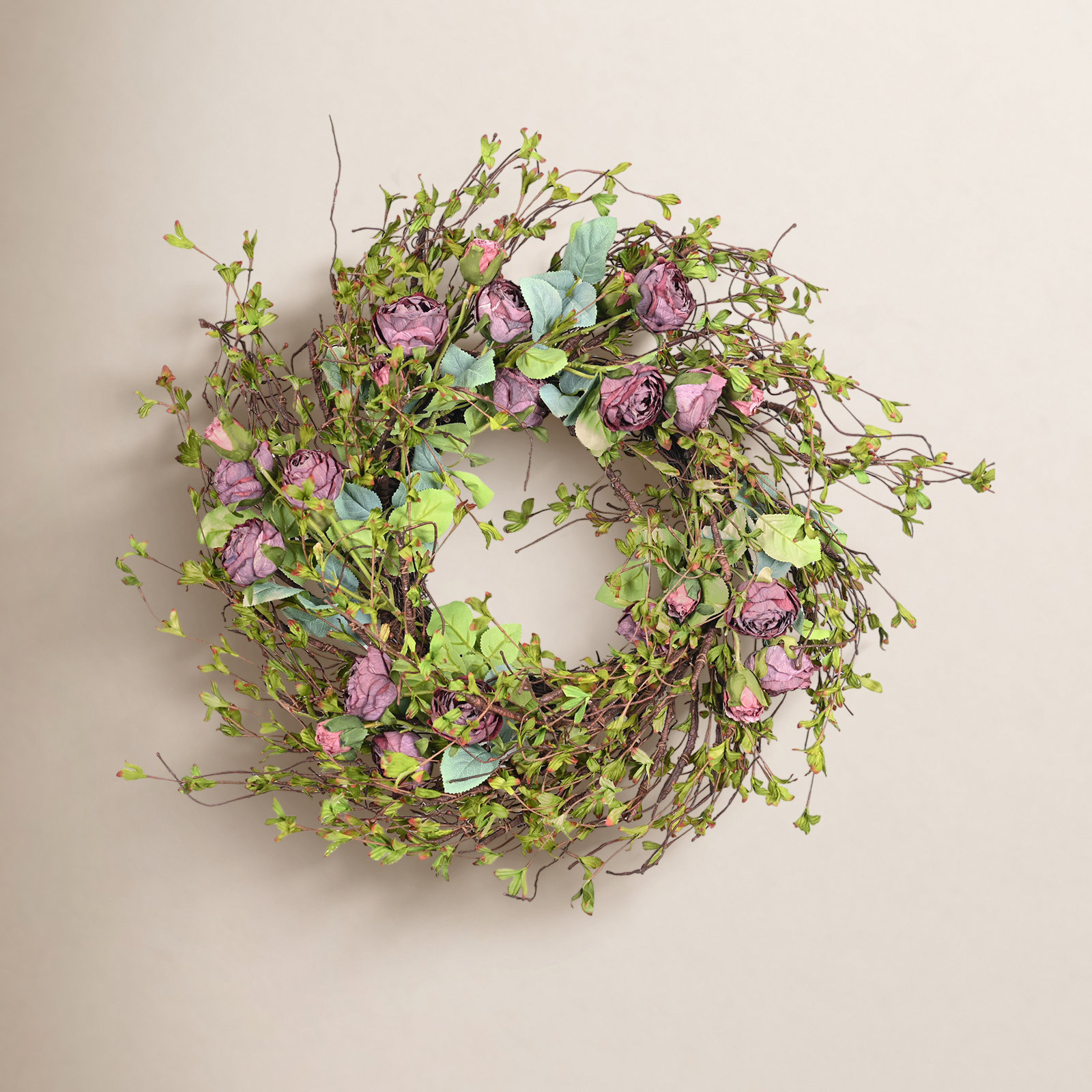 24" Handcrafted Twig No Holiday Wreath, Purple