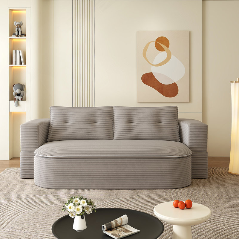 Canapé moderne pliable 2-en-1 avec couverture fonctionnelle et coussins moelleux, velours côtelé moelleux confortable pour la vie et la chambre à coucher