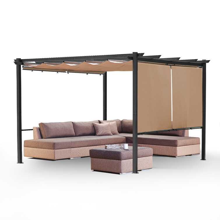 Aoodor 10x12ft Aluminum Pergola with Retractable Canopy and Side Walls -  Brown u0026 Reviews | Wayfair