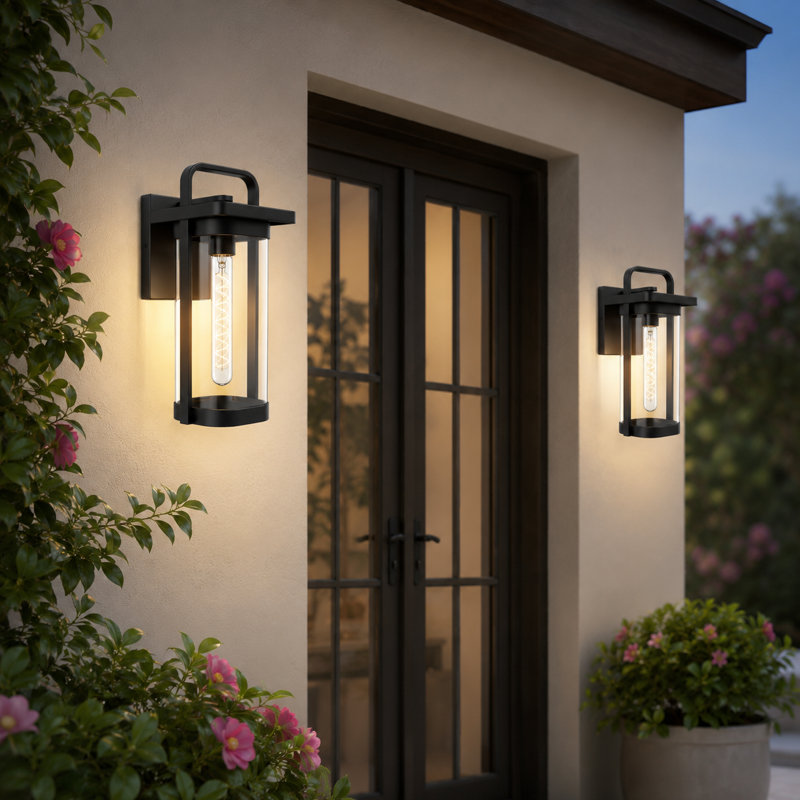2 Pack  16”H 1-Light Matte Black Outdoor Wall Lights,  Outdoor Wall Sconce With Clear Glass(Bulb Not Include)