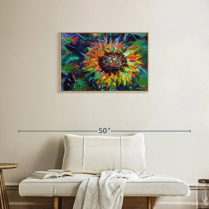 Tournesol coloré, 31 po x 21 po, Cadre flottant en bois naturel