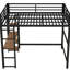 Lit mezzanine double noir avec bureau et rangement - Structure en métal robuste pour un rangement sécuritaire pour dormir