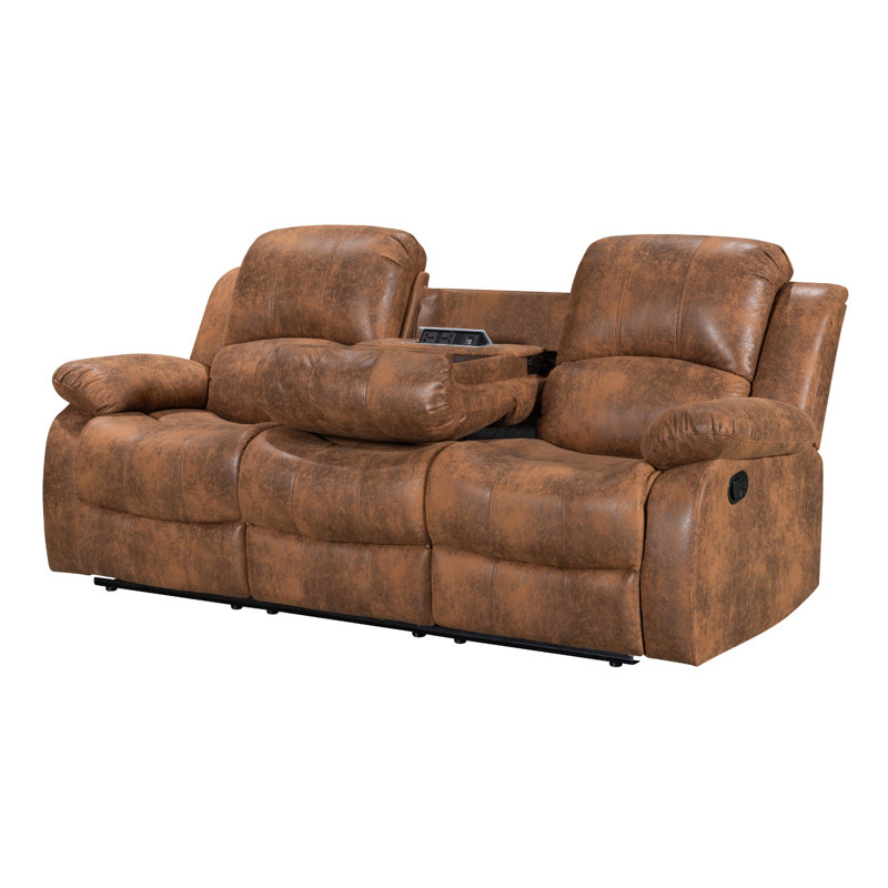 Averion 3 Seater Faux Leather Manual Reclining Sofa, Brown
