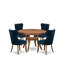 Ensemble de salle à manger 5 pièces en polyester 4 chaises rembourrées bleu marine, dossier capitonné et table ronde 48 au fini noyer antique.-56788847-56991727