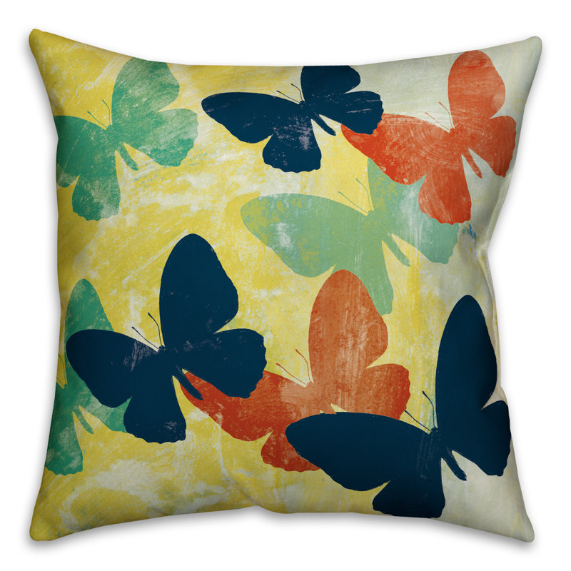 Butterfly Print Outdoor Polyester Throw Pillow, 18" x 18"