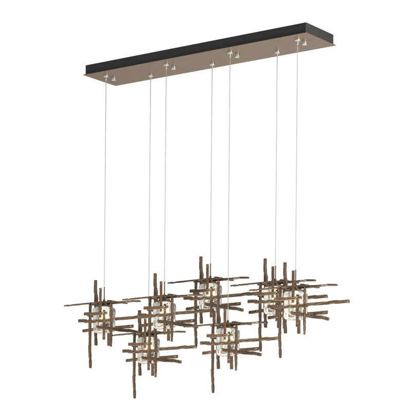 Tura 7-Light Glass Rectangular Pendant, Bronze, Seeded Clear, 30" - 130"