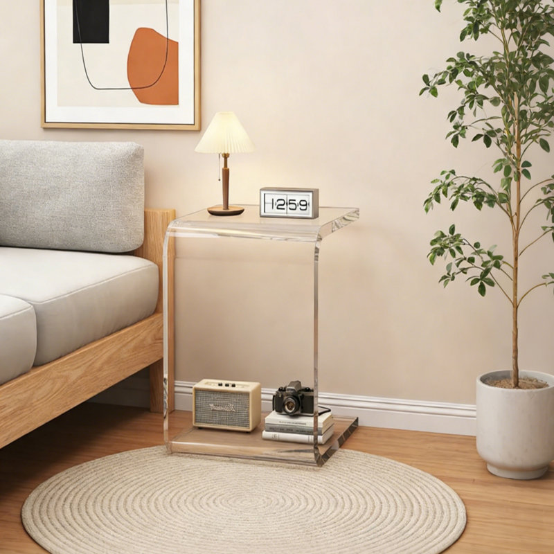 Table basse / table de bout en acrylique, conception 2 en 1, avec structure en U transparente et bords lisses, conception à double usage et fabrication robuste, style minimaliste moderne