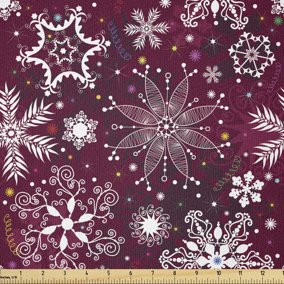 Stoff als Meterware, Flocken Bunte, Winter, Maroon Weiß Mehrfarbig