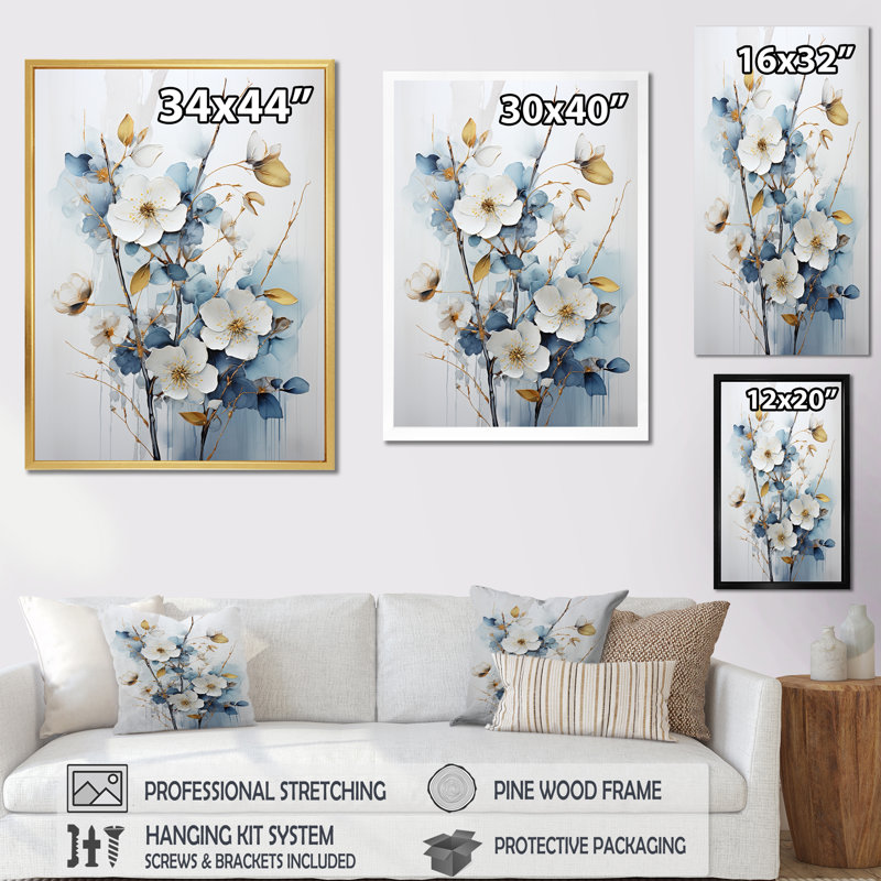 White Dogwood Blossom Dreams - Dogwood, reproduction d'art sur toile, Cadre doré simple, H 44 po x l 34 po x P 1,5 po