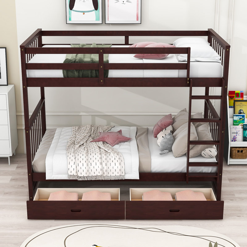 Ehsaan Kids Twin Over Twin Bunk Bed with Drawers, Espresso