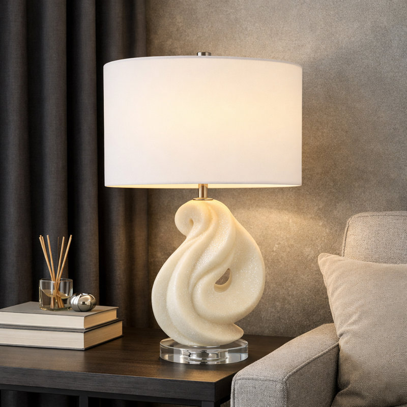 Lampe de table moderne pour table de chevet ou bureau - base sculpturale décorative pour table de salon ou petite chambre - 22 po, ivoire et blanc