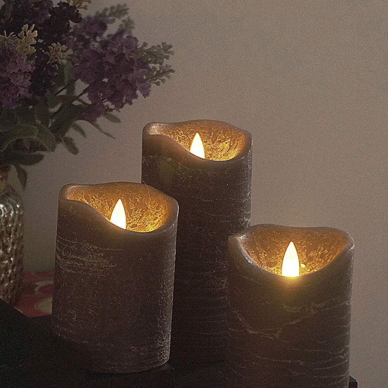 3 Pack Rustic Lavender Purple Flameless Pillar Candles:Real Wax, Battery Operated with 6H Timer,Realistic Flickering LED, 6
