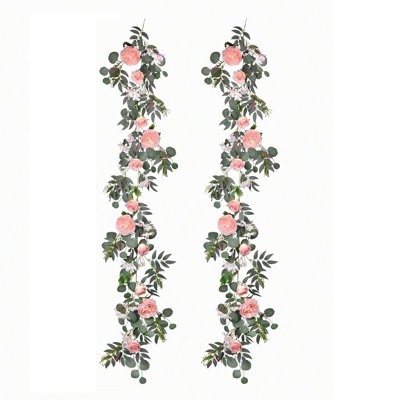 Guirlande de fleurs de pivoine artificielle 2Pack - guirlande de fleurs de pivoine en soie 5,9 pi / brin avec fausses feuilles de saule pour la décoration de mariage