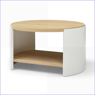Table basse rustique en bois à 2 niveaux pour le salon, ronde 31 po, peu encombrante avec tablette de rangement, facile à nettoyer