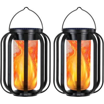 2 Pack Outdoor Waterproof Solar Lanterns With LED Flickering Flame, Hanging Decorative Solar Lights For Yard, Garden, Patio & Table Outdoor Decor