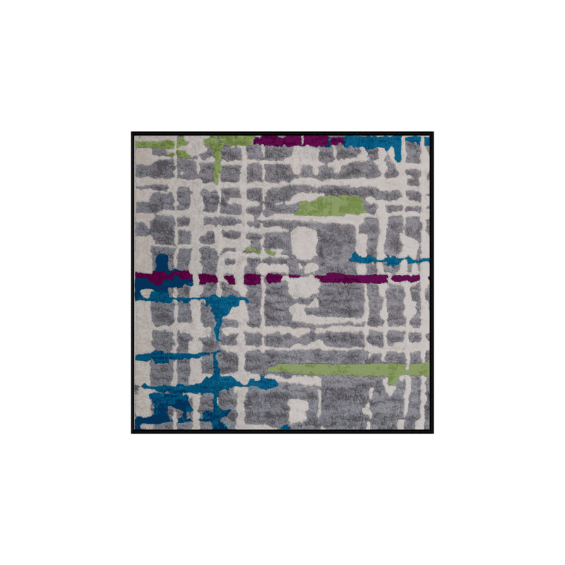 Machine Washable Gray Area Rug, Square 5'