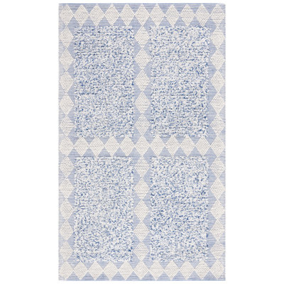 Natura Hand Loomed Wool/Cotton Abstract Rug in Blue/Ivory