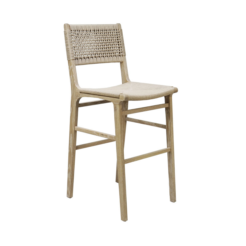 Carson Woven Back Bar Stool with Rush Seat, Cerused Oak