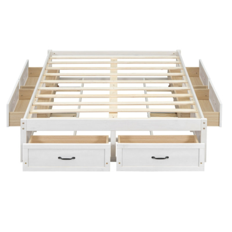 Lit plateforme avec 6 tiroirs de rangement, Blanc, Double