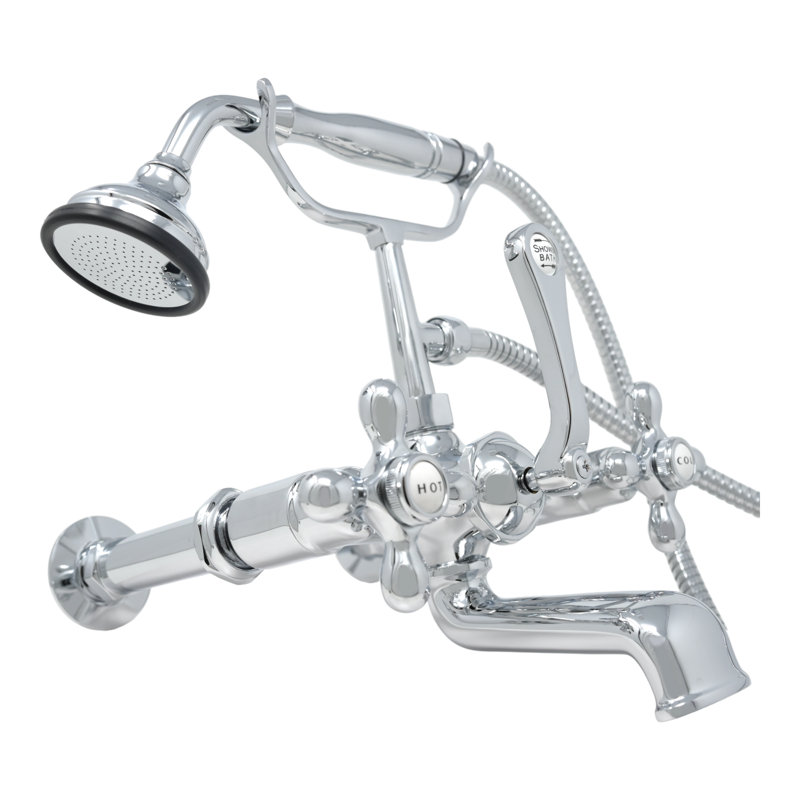 3 Handle Bathroom Clawfoot Tub Faucet with Diverter, Chrome
