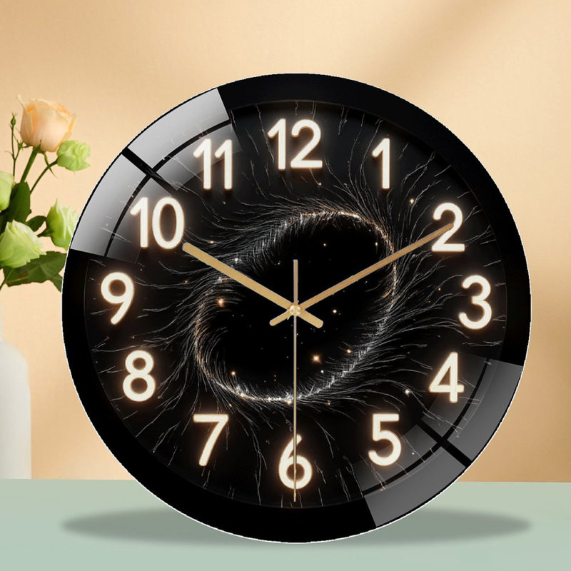 Horloge murale en verre trempé silencieuse de 30 cm, « Horloge spirale galaxie au design unique et lumières DEL », sans tic-tac, fonctionne avec des piles (piles AA non comprises), décoration artistique pour la maison