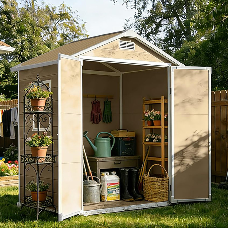 Remise de rangement extérieure en résine 6 po x 4 pi avec porte verrouillable au sol et abri de jardin à toit incliné pour terrasse