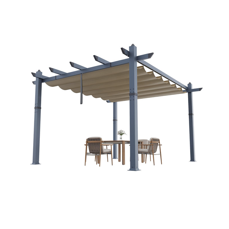 10x13FT Aluminum Pergola with Retractable Canopy, Silver, 91.34" H x 156" W 117" D