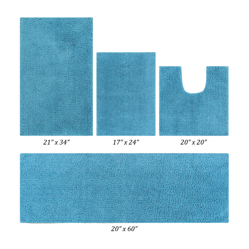 Annaise Micro Plush 100% Polyester Machine Washable Solid Pattern 4 Piece Bathroom Rug Set, Blue