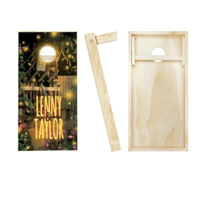 Ensemble de cornhole en bois massif 2 pi x 4 pi avec lumières de jardin, Rouge / noir