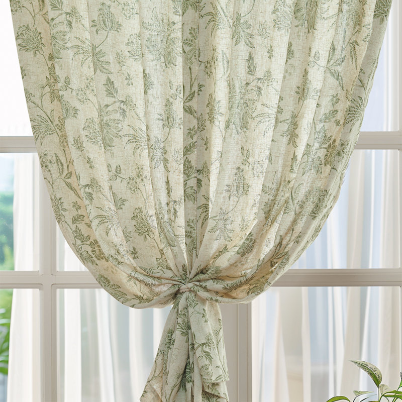 Whiteny Floral Semi-Sheer Curtain, 50" W x 63" L, Sage Green