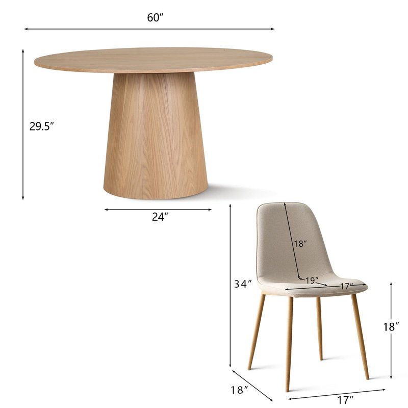 6 - Person Dining Table Sets With 60'' Round Table & 6 Upholstered Fabric Chairs
