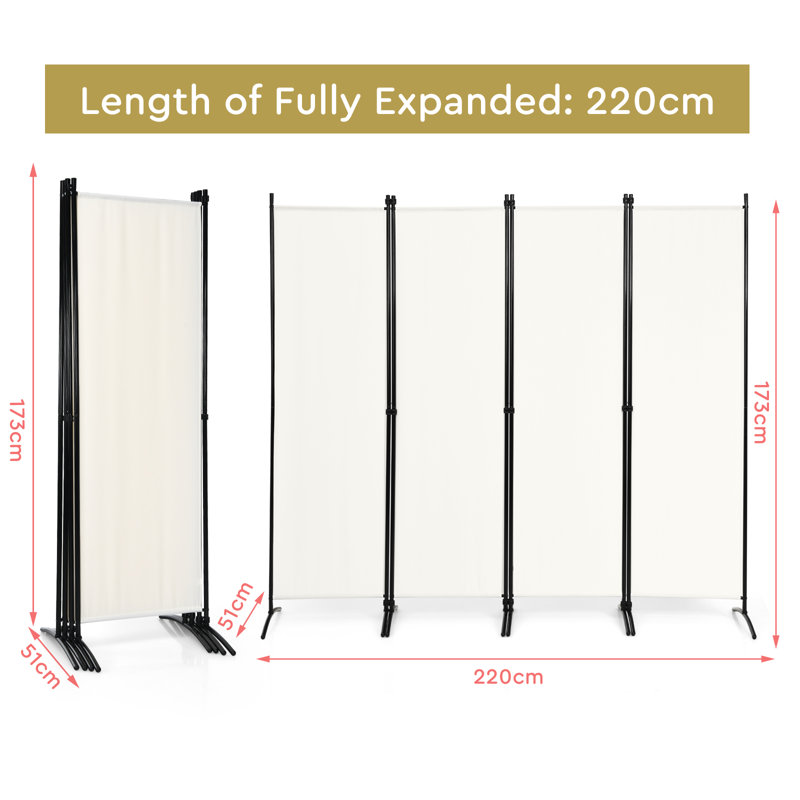 Hurhula 4 - Panel Iron Folding Room Divider, White