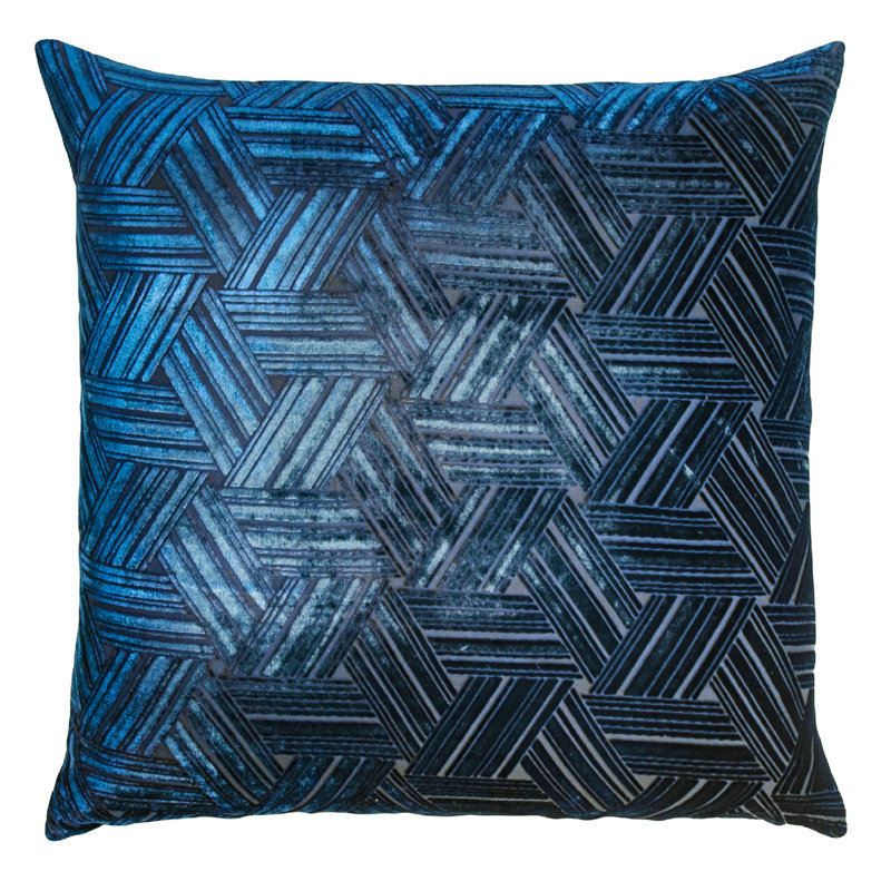 Entwined Square Velvet Pillow Cover & Insert, Cobalt Black, 20" x 20"
