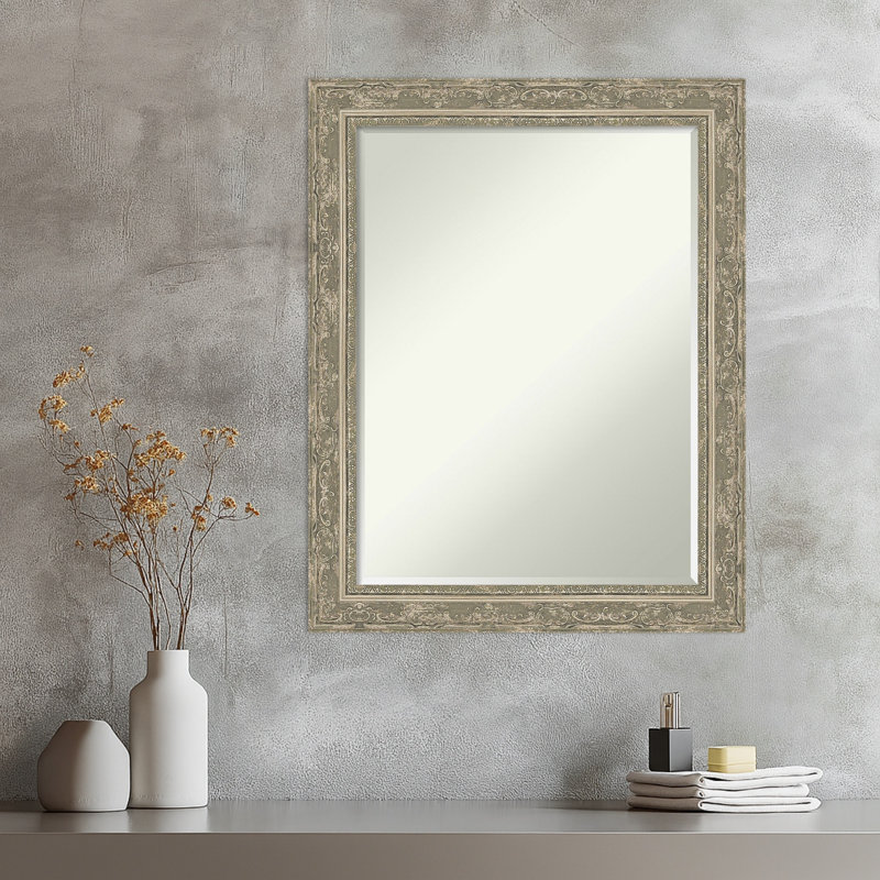 Miroir mural filigrane demi-biseau encadré, Argent argent