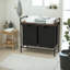 Panier à linge moderne 28 po avec 2 paniers, cadre en métal noir, panier en tissu amovible, pieds réglables-126198809