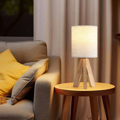 Ensemble de 2 lampes de table en bois modernes avec interrupteur à bascule, lampe de table de chevet à base en bois naturel pour le salon, douille E26 (sans ampoule incluse)