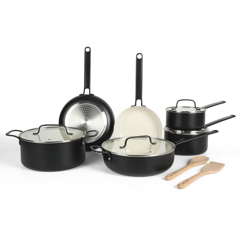 Emmeline 12-Piece Black Nonstick Aluminum Cookware Set