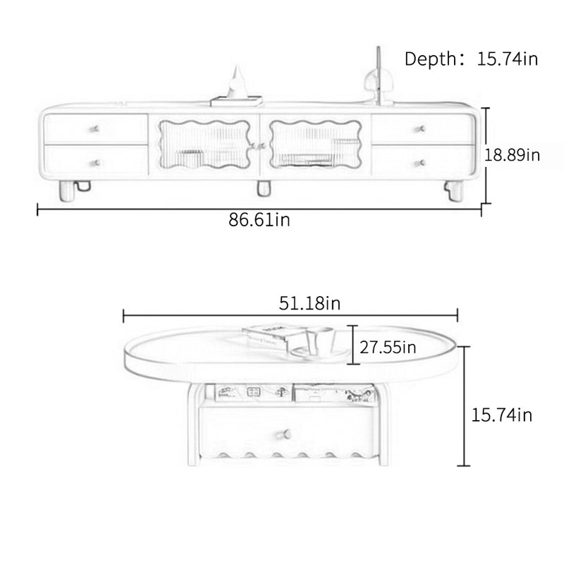 Cream style coffee table TV cabinet combination
