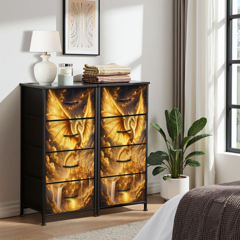 4 Drawer Dresser for Bedroom, Narrow Chest of Drawers, Wooden Top and Study Iron Frame 18"x37.5"-(WxH)
