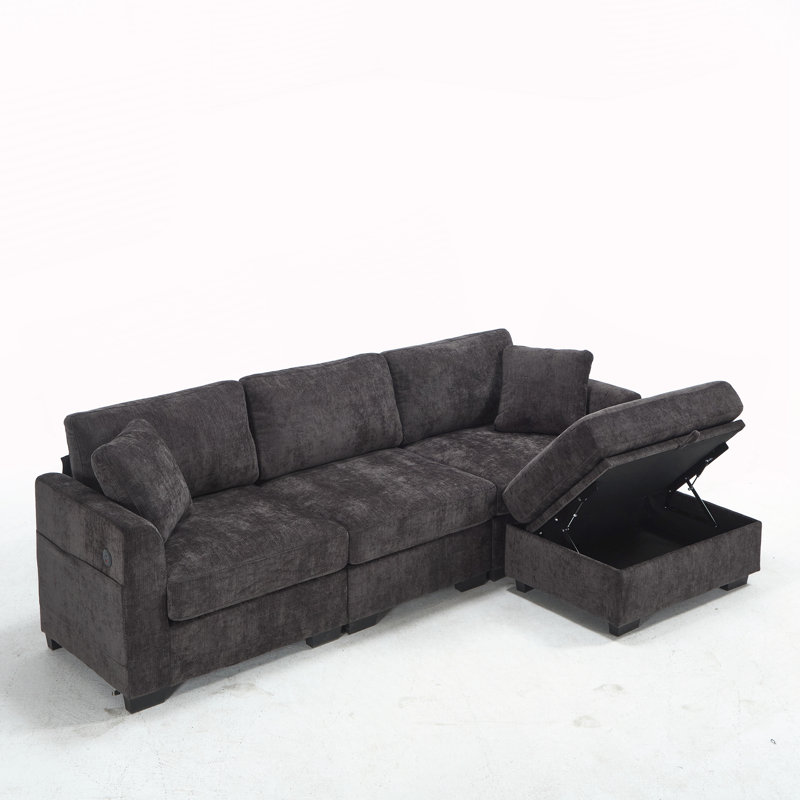 Canapé de rangement moderne avec port USB double, Noir