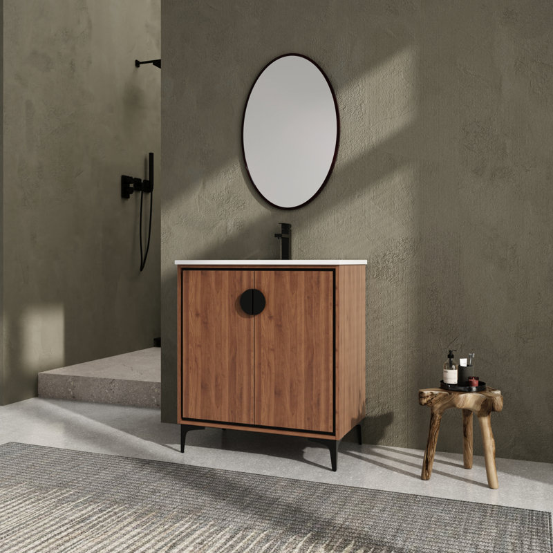 Meuble-lavabo de salle de bain avec lavabo - Armoire en bois d'ingénierie de qualité et résistante à l'humidité. Rangement spacieux de conception américaine à l'intérieur pour un entretien facile.