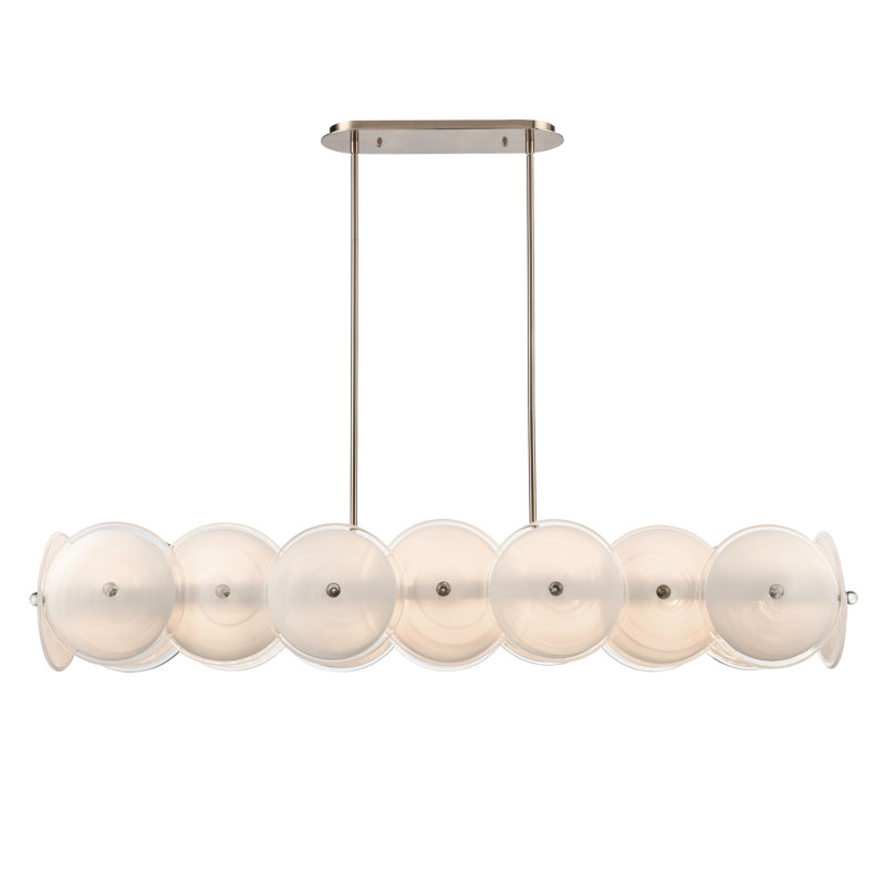 Lustre linéaire en or laqué 53,5 po Tallulah avec verre tourbillon blanc et bordure transparente