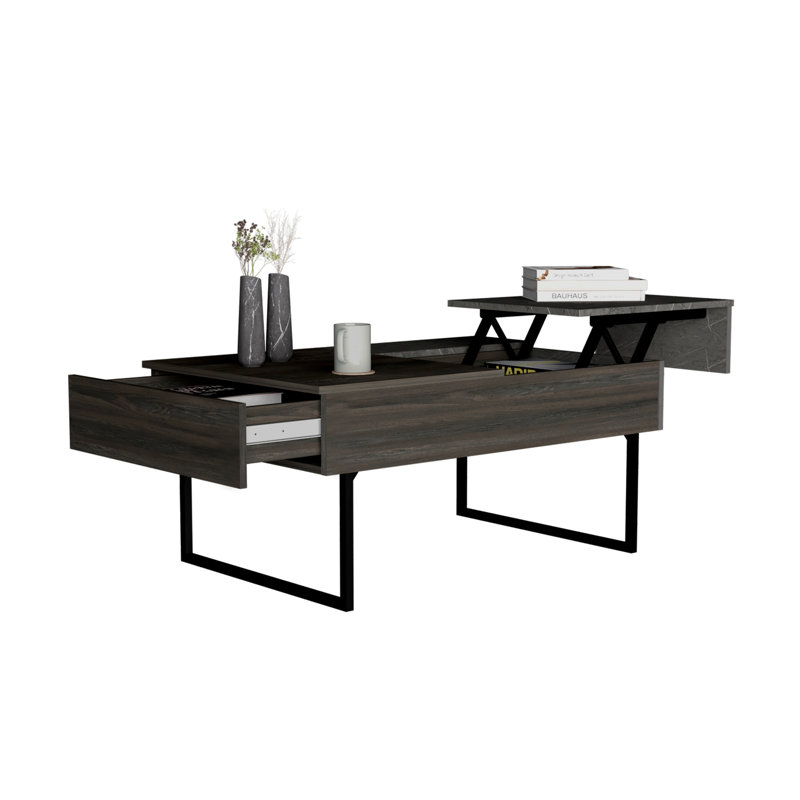Table basse à plateau relevable 2 tiroirs, finition espresso / onyx, Espresso